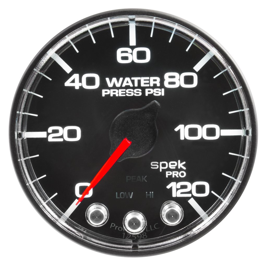 AutoMeter 2-1/16" WATER PRESSURE, 0-120 PSI, STEPPER MOTOR, SPEK-PRO, BLACK DIAL, CHROME BEZEL, FLAT ANTIGLARE LENS