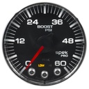 AutoMeter 2-1/16" BOOST, 0-60 PSI, STEPPER MOTOR, SPEK-PRO, BLACK DIAL, CHROME BEZEL, FLAT ANTIGLARE LENS