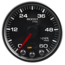 AutoMeter 2-1/16" BOOST, 0-60 PSI, STEPPER MOTOR, SPEK-PRO, BLACK DIAL, BLACK BEZEL, CLEAR LENS