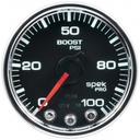 AutoMeter 2-1/16" BOOST, 0-100 PSI, STEPPER MOTOR, SPEK-PRO, BLACK DIAL, CHROME BEZEL, CLEAR LENS