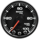 AutoMeter 2-1/16" BOOST, 0-100 PSI, STEPPER MOTOR, SPEK-PRO, BLACK DIAL, BLACK BEZEL, CLEAR LENS