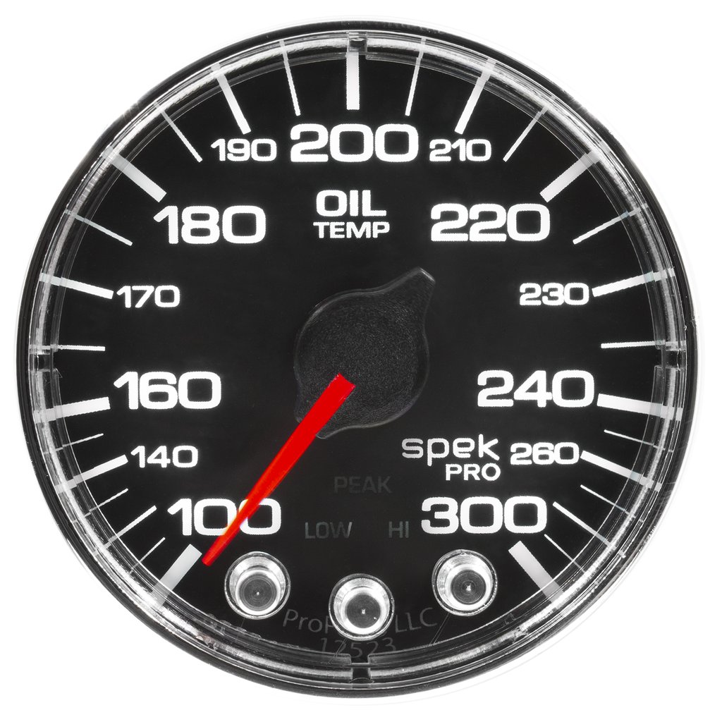 AutoMeter 2-1/16" OIL TEMPERATURE, 100-300 °F, STEPPER MOTOR, SPEK-PRO, BLACK DIAL, CHROME BEZEL, FLAT ANTIGLARE LENS