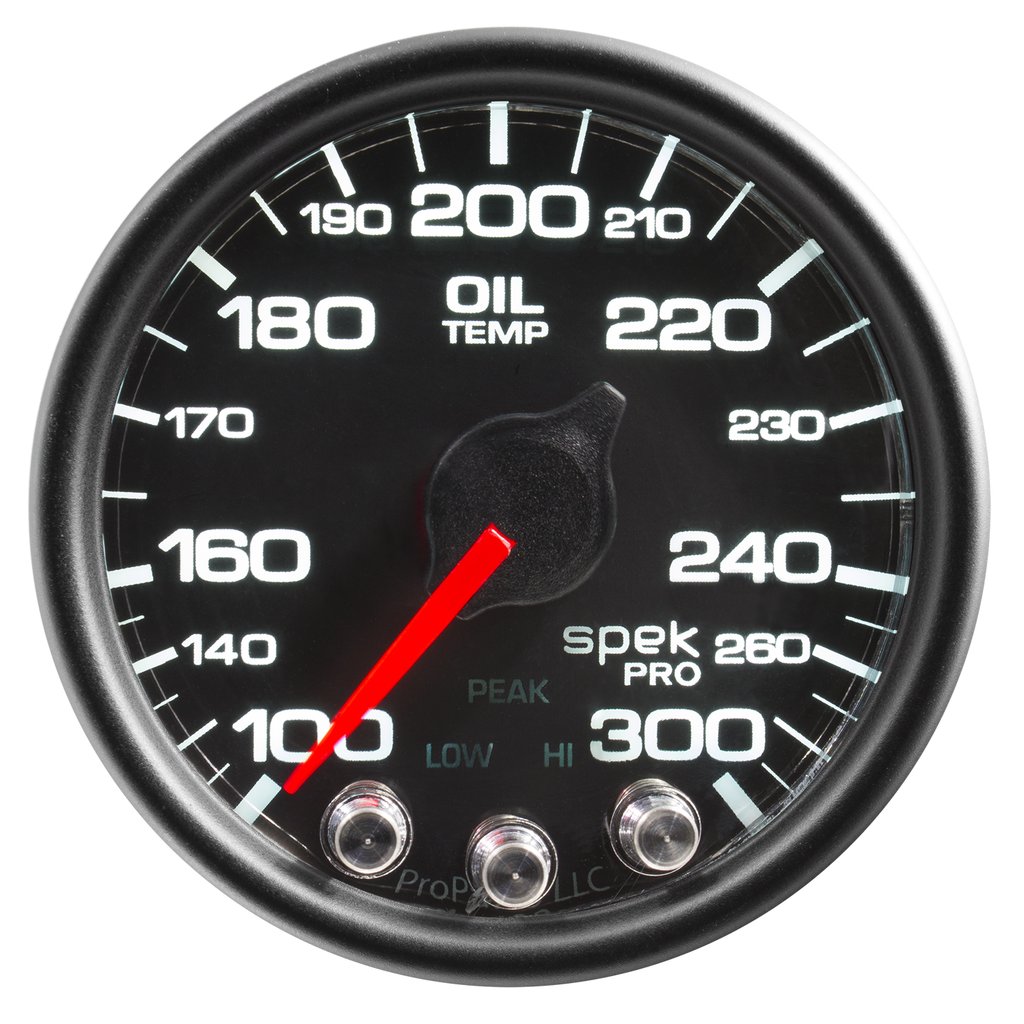 AutoMeter 2-1/16" OIL TEMPERATURE, 100-300 °F, STEPPER MOTOR, SPEK-PRO, BLACK DIAL, BLACK BEZEL, CLEAR LENS