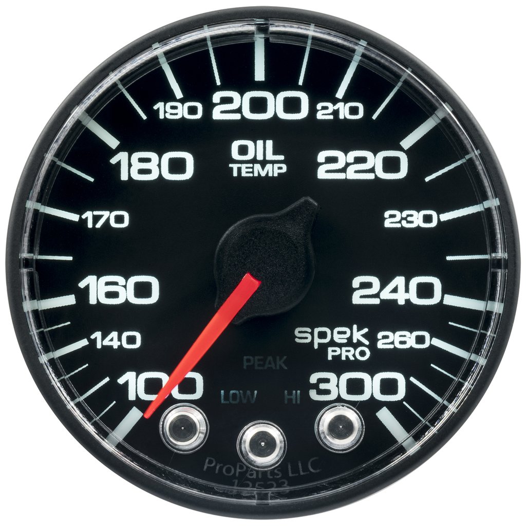 AutoMeter 2-1/16" OIL TEMPERATURE, 100-300 °F, STEPPER MOTOR, SPEK-PRO, BLACK DIAL, NO O-RING, BLACK BEZEL, CLEAR LENS