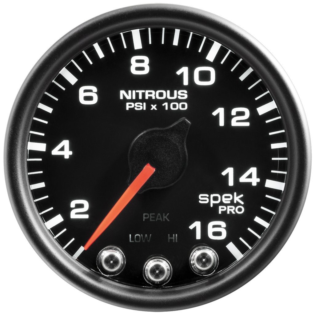 AutoMeter 2-1/16" NITROUS PRESSURE, 0-1600 PSI, STEPPER MOTOR, SPEK-PRO, BLACK DIAL, BLACK BEZEL, CLEAR LENS