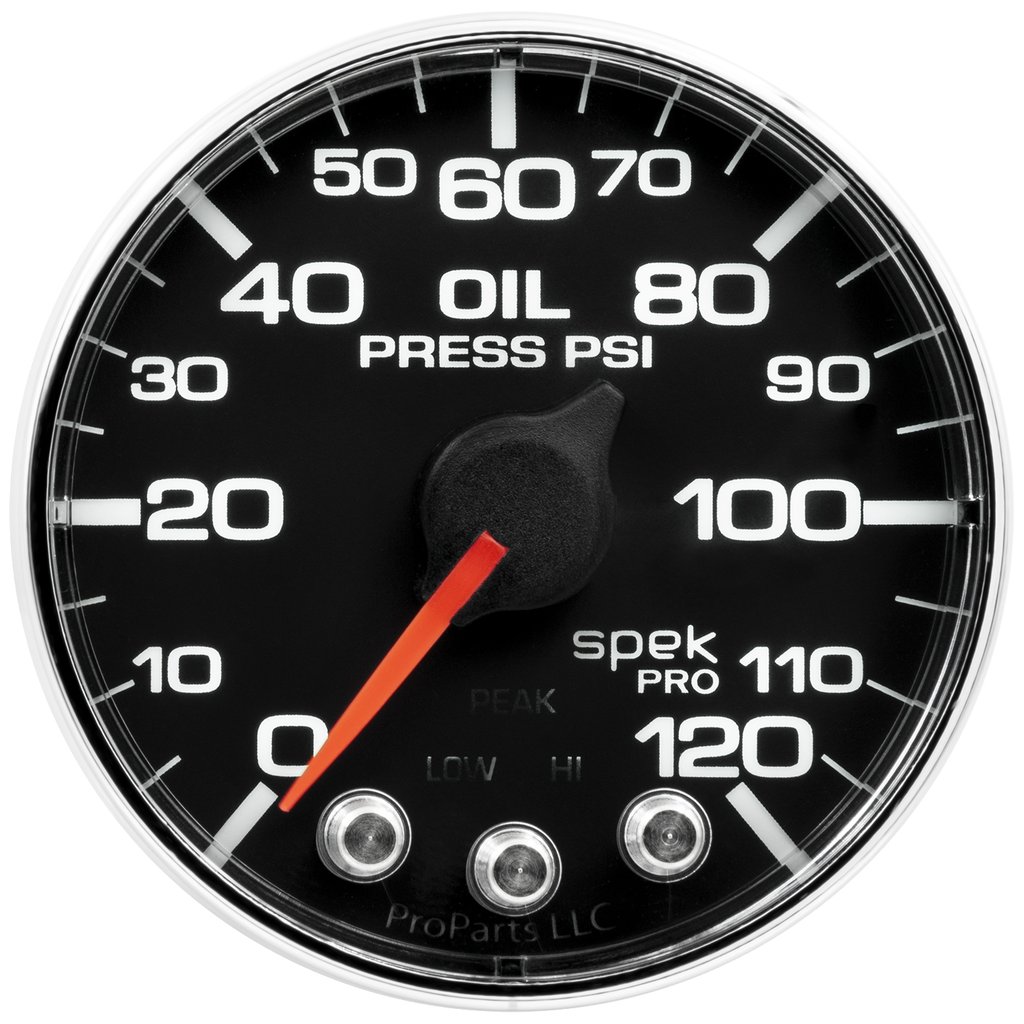AutoMeter 2-1/16" OIL PRESSURE, 0-120 PSI, STEPPER MOTOR, SPEK-PRO, BLACK DIAL, CHROME BEZEL, FLAT ANTIGLARE LENS