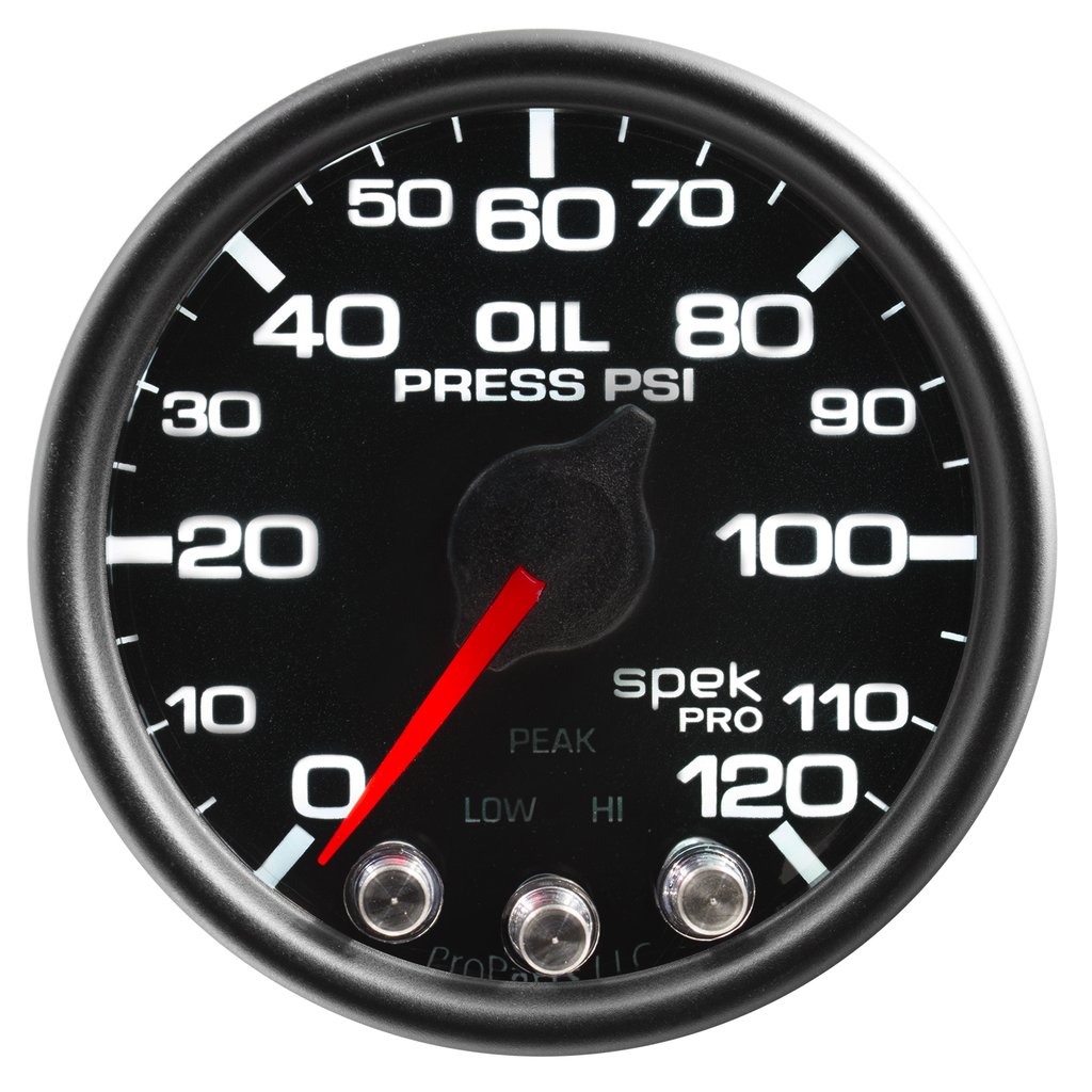 AutoMeter 2-1/16" OIL PRESSURE, 0-120 PSI, STEPPER MOTOR, SPEK-PRO, BLACK DIAL, BLACK BEZEL, CLEAR LENS