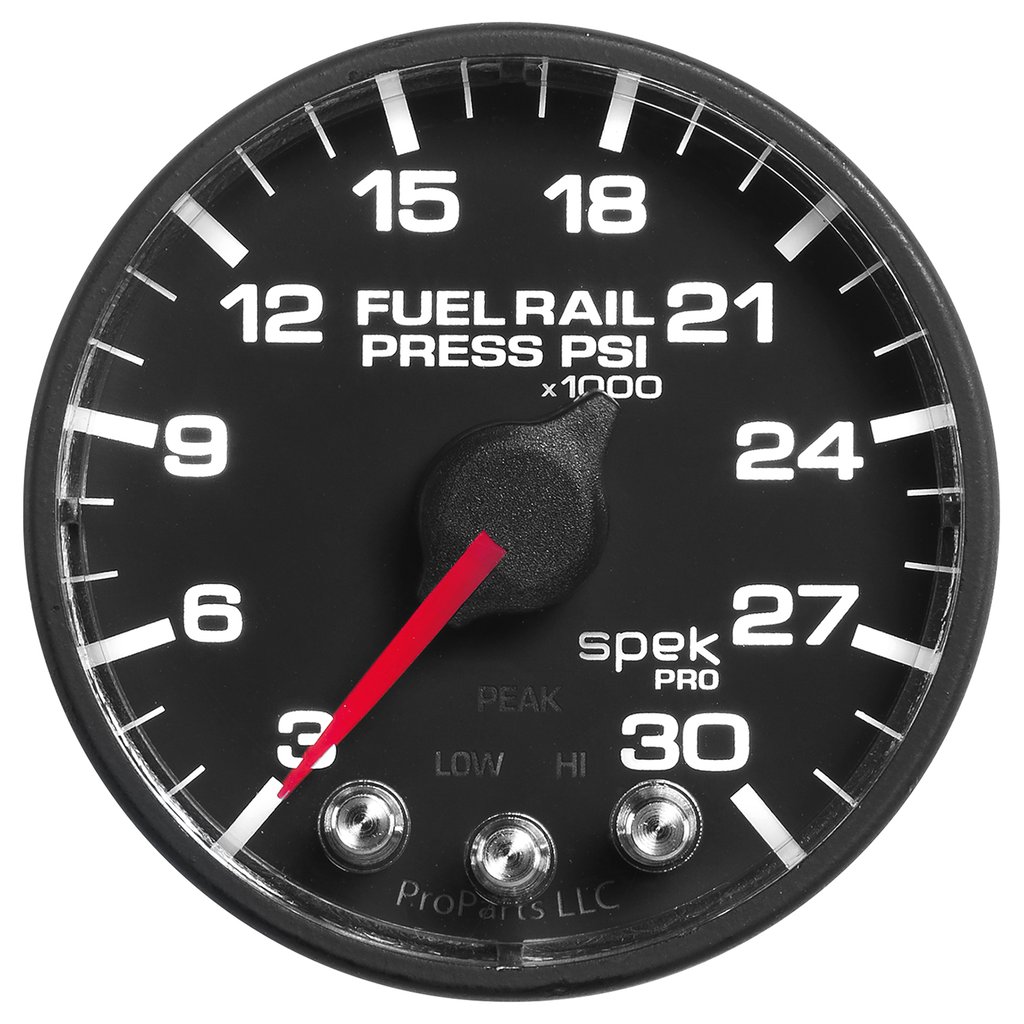 AutoMeter 2-1/16" FUEL RAIL PRESSURE, 3-30K PSI, STEPPER MOTOR, SPEK-PRO, BLACK DIAL, BLACK BEZEL, FLAT ANTIGLARE LENS