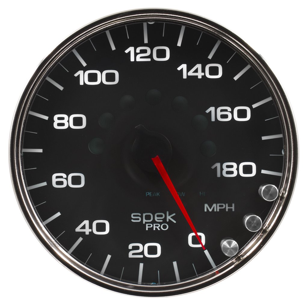 AutoMeter 5" SPEEDOMETER, 0-180 MPH, ELECTRIC, SPEK-PRO, BLACK DIAL, CHROME BEZEL, CLEAR LENS