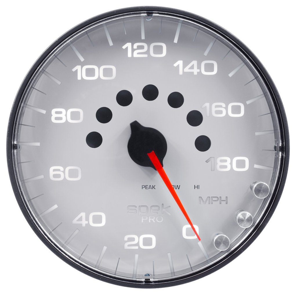 AutoMeter 5" SPEEDOMETER, 0-180 MPH, ELECTRIC, SPEK-PRO, WHITE DIAL, BLACK BEZEL, FLAT ANTIGLARE LENS