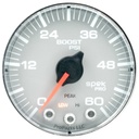 AutoMeter 2-1/16" BOOST, 0-60 PSI, STEPPER MOTOR, SPEK-PRO, SILVER DIAL, CHROME BEZEL, FLAT ANTIGLARE LENS