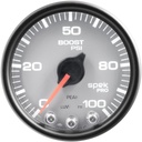 AutoMeter 2-1/16" BOOST, 0-100 PSI, STEPPER MOTOR, SPEK-PRO, SILVER DIAL, BLACK BEZEL, CLEAR LENS