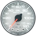 AutoMeter 2-1/16" OIL PRESSURE, 0-120 PSI, STEPPER MOTOR, SPEK-PRO, SILVER DIAL, BLACK BEZEL, FLAT ANTIGLARE LENS