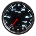 AutoMeter 2-1/16" BOOST, 0-60 PSI, STEPPER MOTOR, SPEK-PRO, BLACK DIAL, BLACK BEZEL, SMOKED LENS