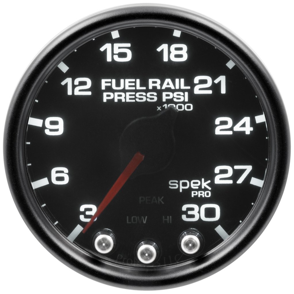 AutoMeter 2-1/16" FUEL RAIL PRESSURE, 3-30K PSI, STEPPER MOTOR, SPEK-PRO, BLACK DIAL, BLACK BEZEL, SMOKED LENS