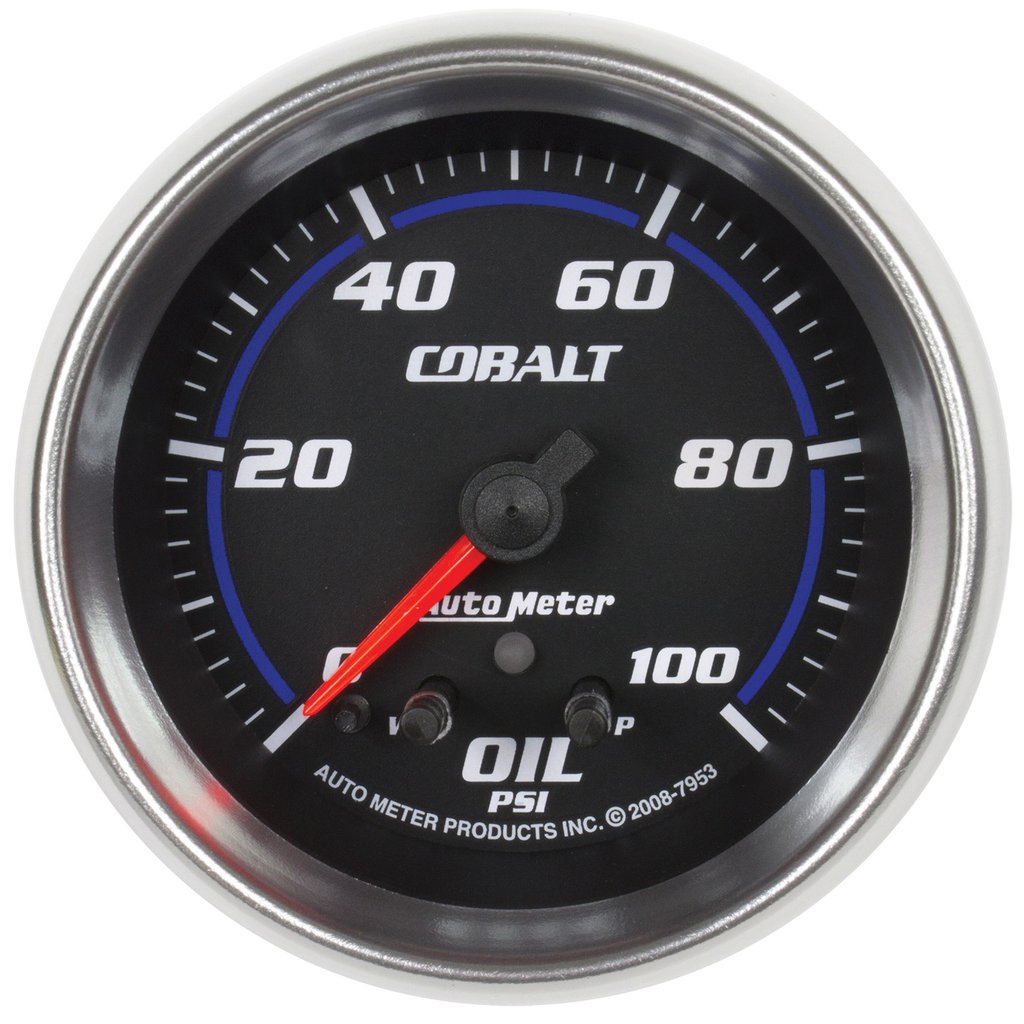 AutoMeter 2-5/8" OIL PRESSURE, W/ PEAK & WARN, 0-100 PSI, STEPPER MOTOR, COBALT