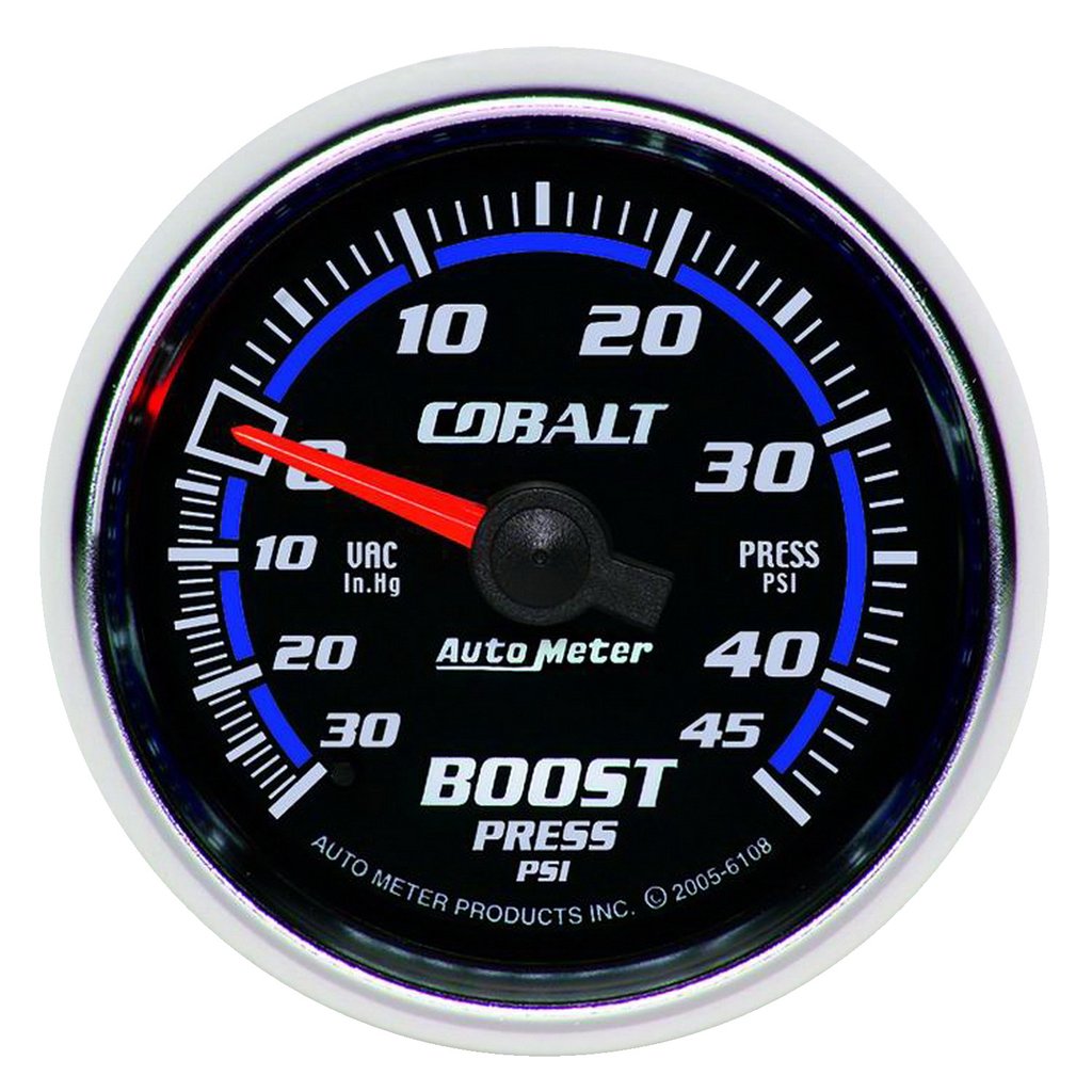 AutoMeter 2-1/16" BOOST/VACUUM, 30 IN HG/45 PSI, MECHANICAL, COBALT