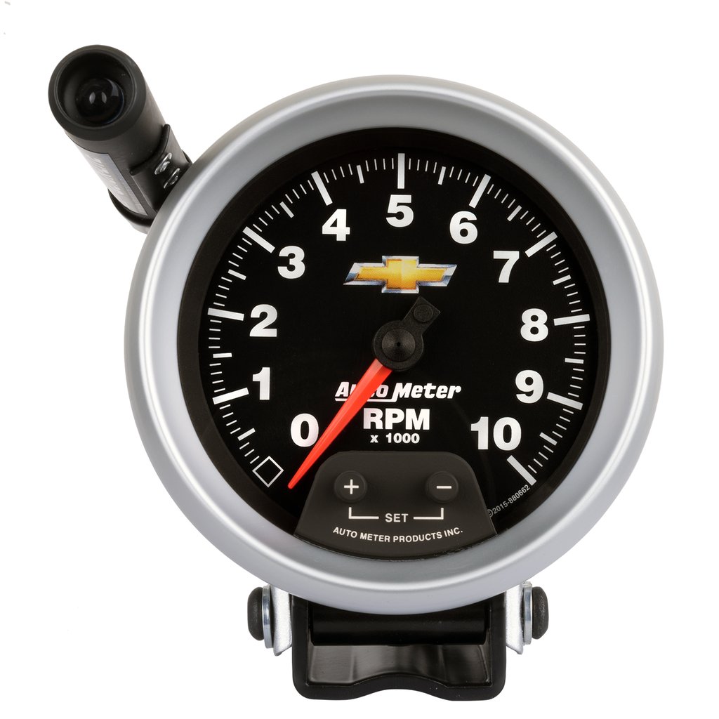 AutoMeter 3-3/4" PEDESTAL tachometer, 0-10,000 RPM, CHEVY GOLD BOWTIE