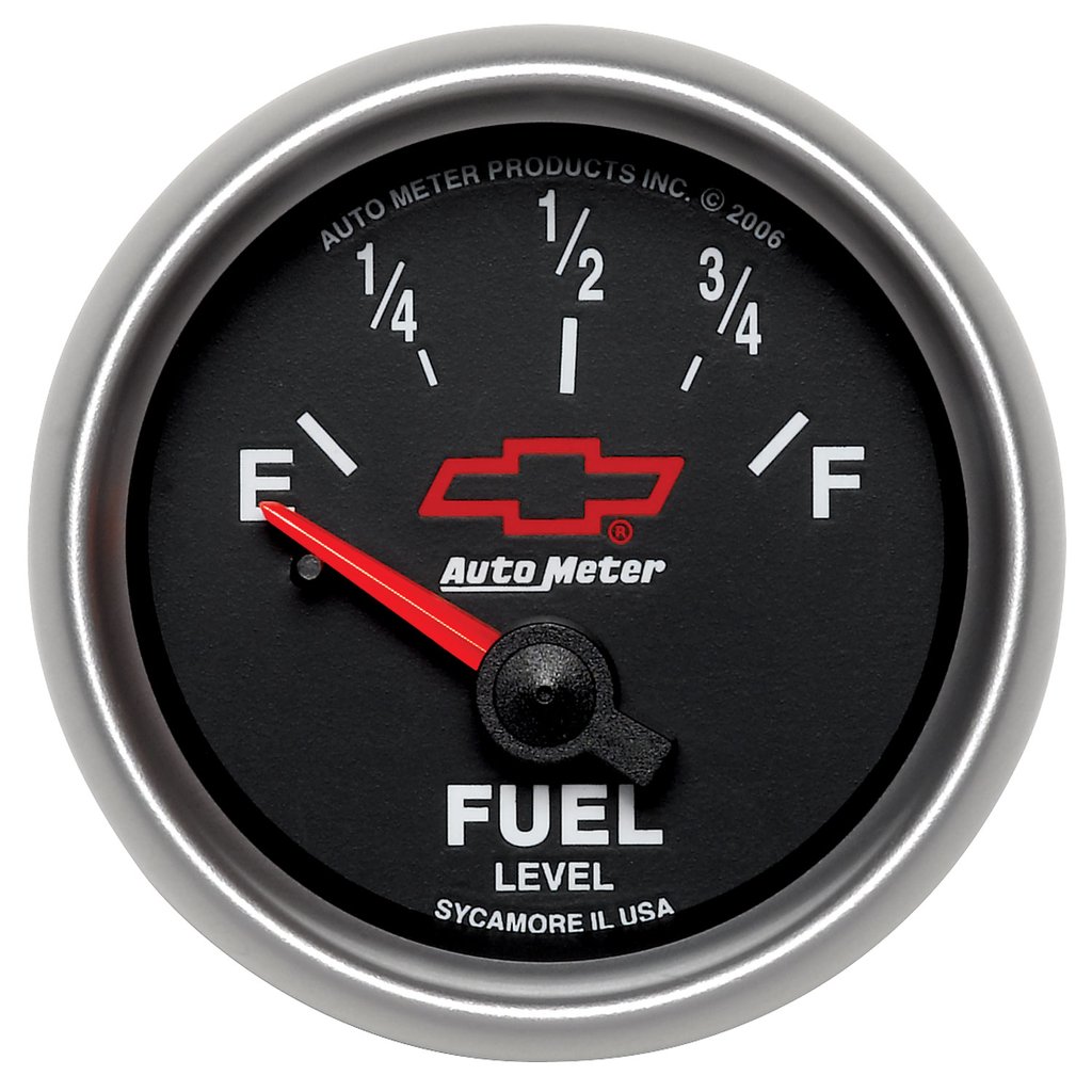AutoMeter 2-1/16" FUEL LEVEL, 0-90 Ω, AIR-CORE, BOWTIE, CHEVY RED BOWTIE