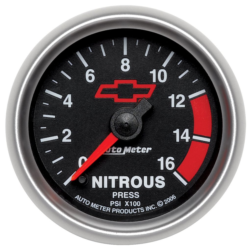 AutoMeter 2-1/16" NITROUS PRESSURE, 0-1600 PSI, CHEVY RED BOWTIE