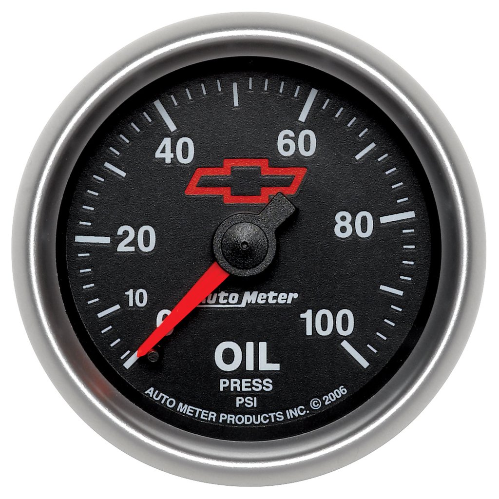 AutoMeter 2-1/16" OIL PRESSURE, 0-100 PSI, CHEVY RED BOWTIE
