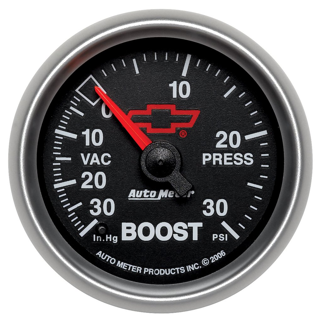 AutoMeter 2-1/16" BOOST/VACUUM, 30 IN HG/30 PSI, CHEVY RED BOWTIE