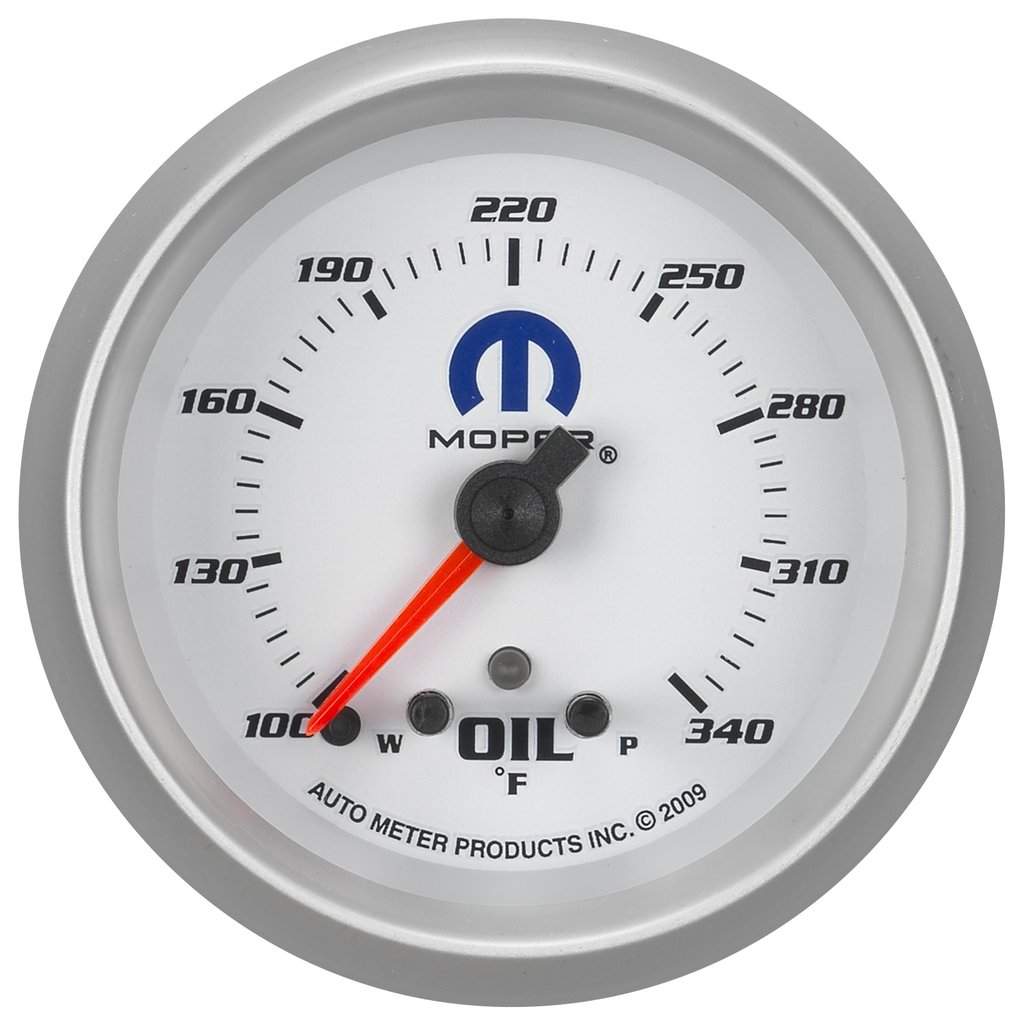 AutoMeter 2-5/8" OIL TEMPERATURE, W/ PEAK & WARN, 100-340 °F, STEPPER MOTOR, WHITE, MOPAR