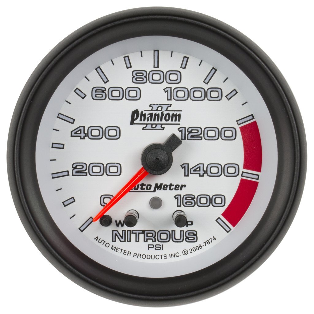 AutoMeter 2-5/8" NITROUS PRESSURE, W/ PEAK & WARN, 0-1600 PSI, STEPPER MOTOR, PHANTOM II
