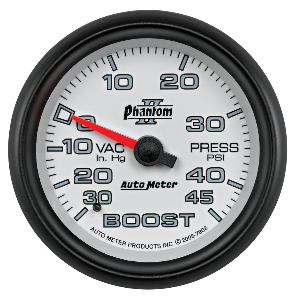 AutoMeter 2-5/8" BOOST/VACUUM, 30 IN HG/45 PSI, MECHANICAL, PHANTOM II
