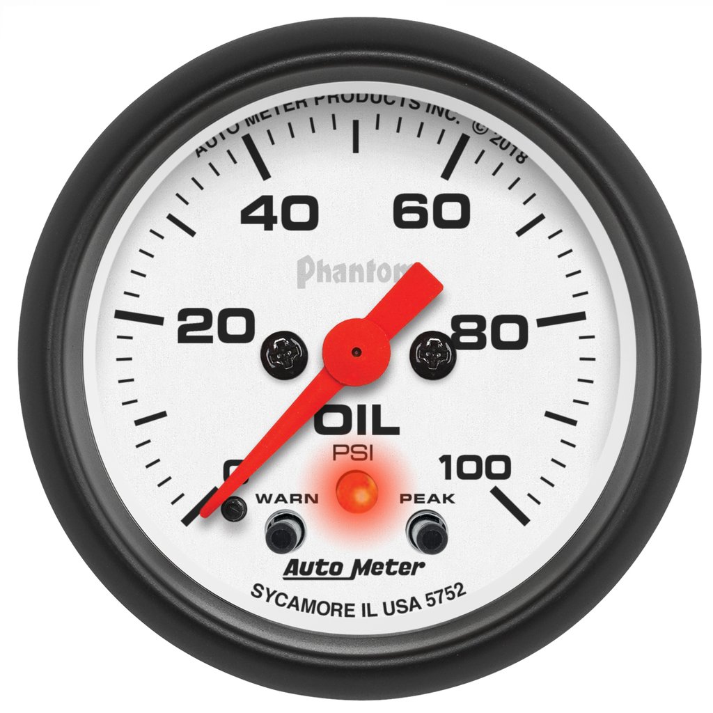 AutoMeter 2-1/16" OIL PRESSURE, W/PEAK & WARN, 0-100 PSI, STEPPER MOTOR, PHANTOM