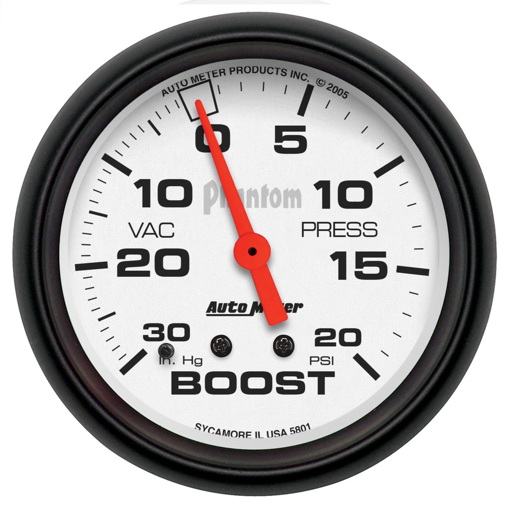 AutoMeter 2-5/8" BOOST/VACUUM, 30 IN HG/20 PSI, MECHANICAL, PHANTOM