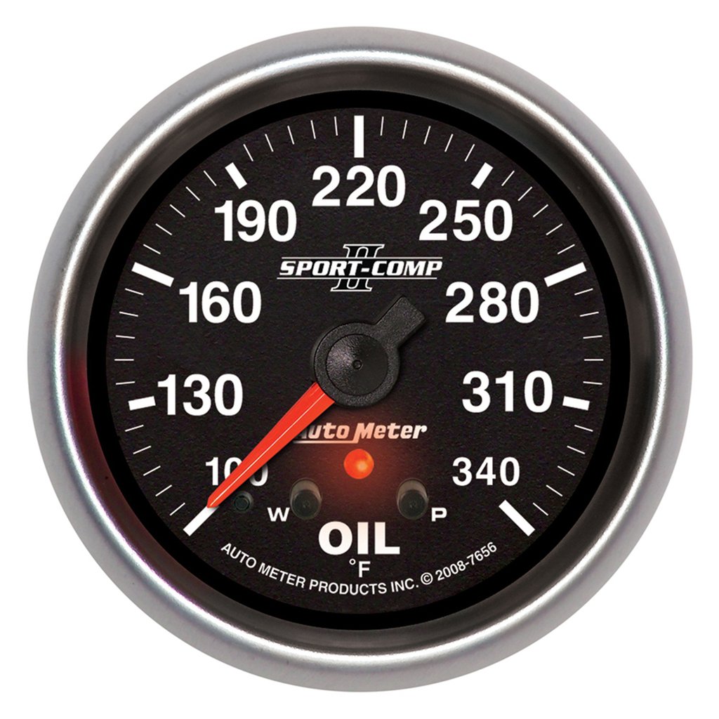 AutoMeter 2-5/8" OIL TEMPERATURE, W/ PEAK & WARN, 100-340 °F, STEPPER MOTOR, SPORT-COMP II