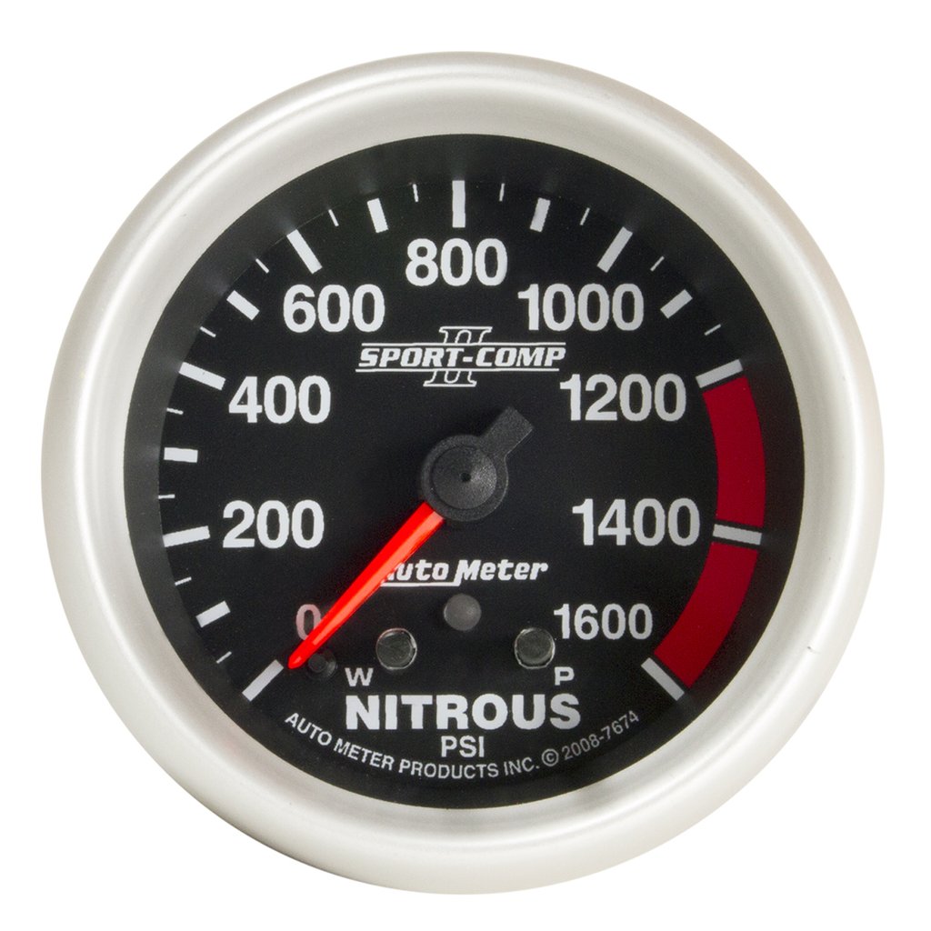 AutoMeter 2-5/8" NITROUS PRESSURE, W/ PEAK & WARN, 0-1600 PSI, STEPPER MOTOR, SPORT-COMP II