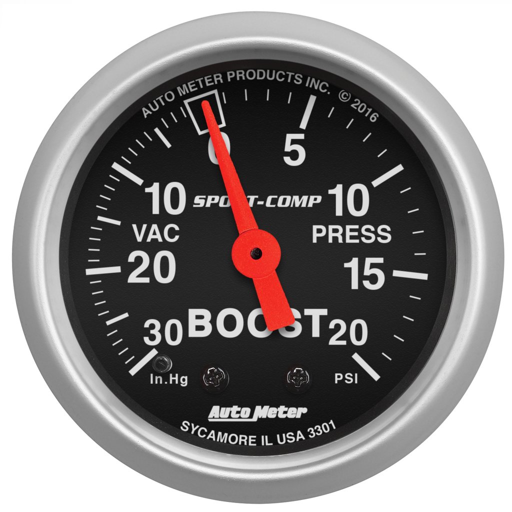 AutoMeter 2-1/16" BOOST/VACUUM, 30 IN HG/20 PSI, MECHANICAL, SPORT-COMP