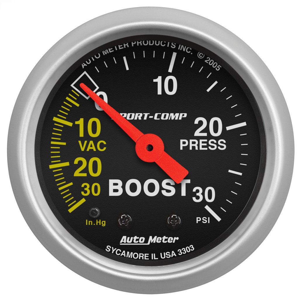 AutoMeter 2-1/16" BOOST/VACUUM, 30 IN HG/30 PSI, MECHANICAL, SPORT-COMP