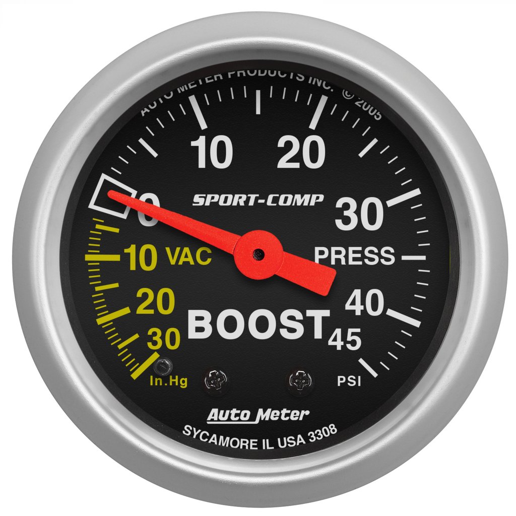 AutoMeter 2-1/16" BOOST/VACUUM, 30 IN HG/45 PSI, MECHANICAL, SPORT-COMP