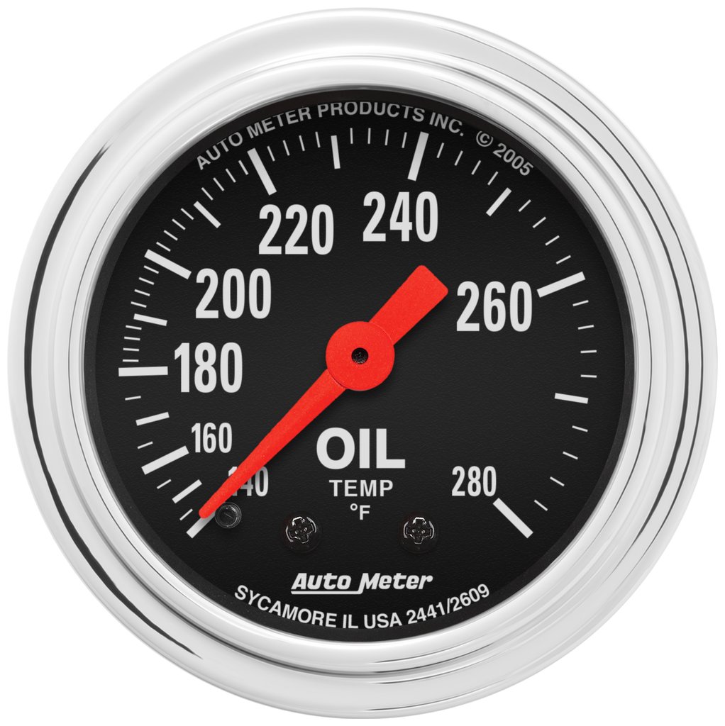 AutoMeter 2-1/16" OIL TEMPERATURE, 140-280 °F, 6 FT., MECHANICAL, TRADITIONAL CHROME