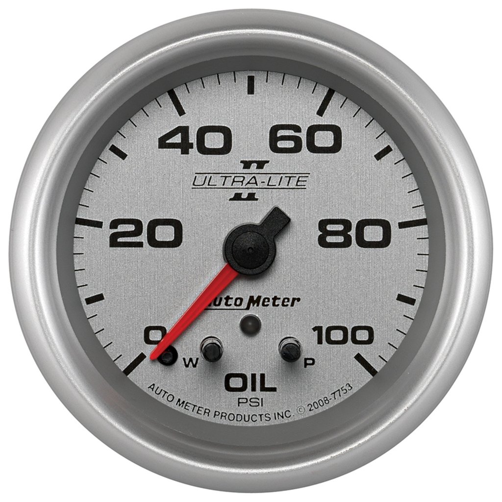 AutoMeter 2-5/8" OIL PRESSURE, W/ PEAK & WARN, 0-100 PSI, STEPPER MOTOR, ULTRA-LITE II