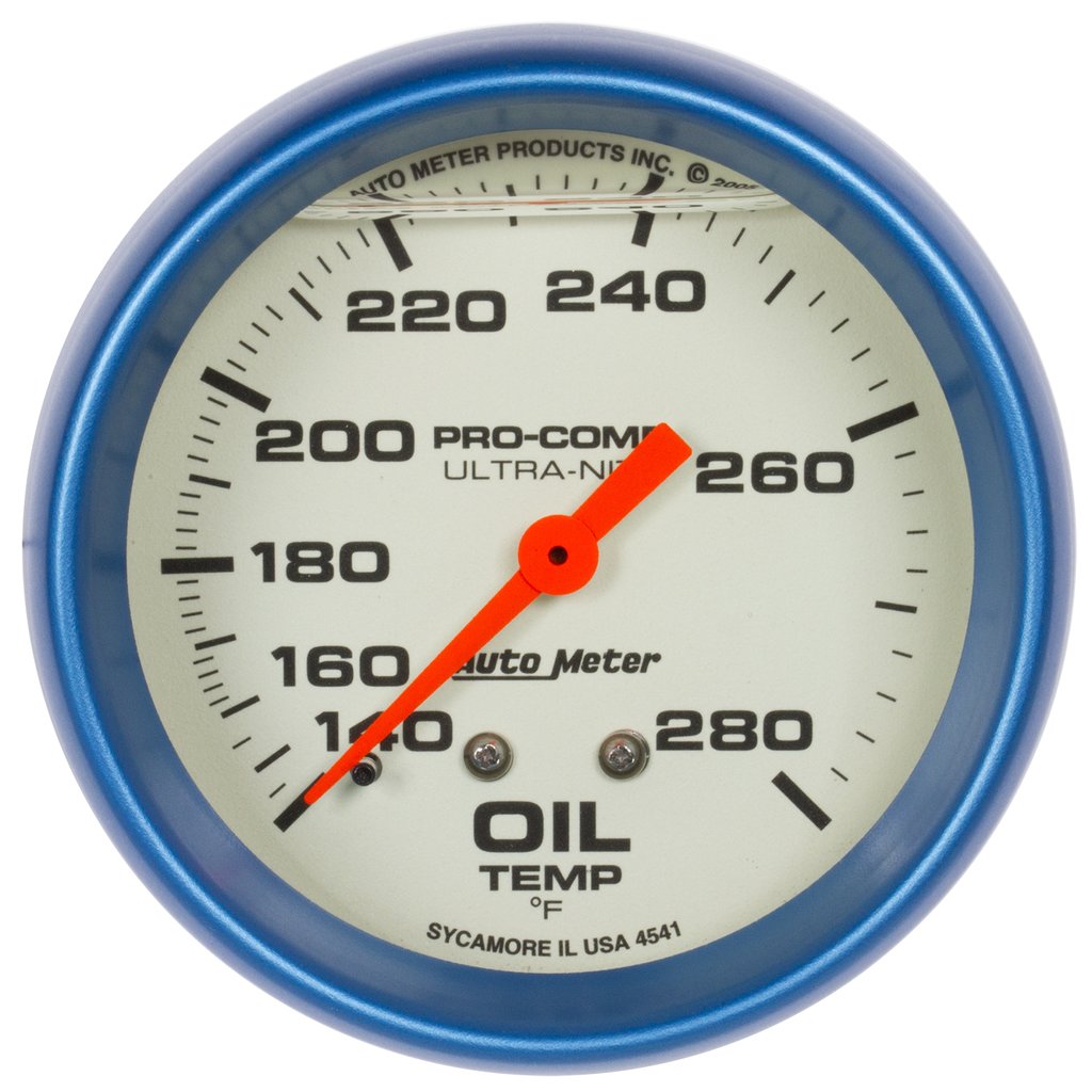 AutoMeter 2-5/8" OIL TEMPERATURE, 140-280 °F, 6 FT., MECHANICAL, LIQUID FILLED, ULTRA-NITE
