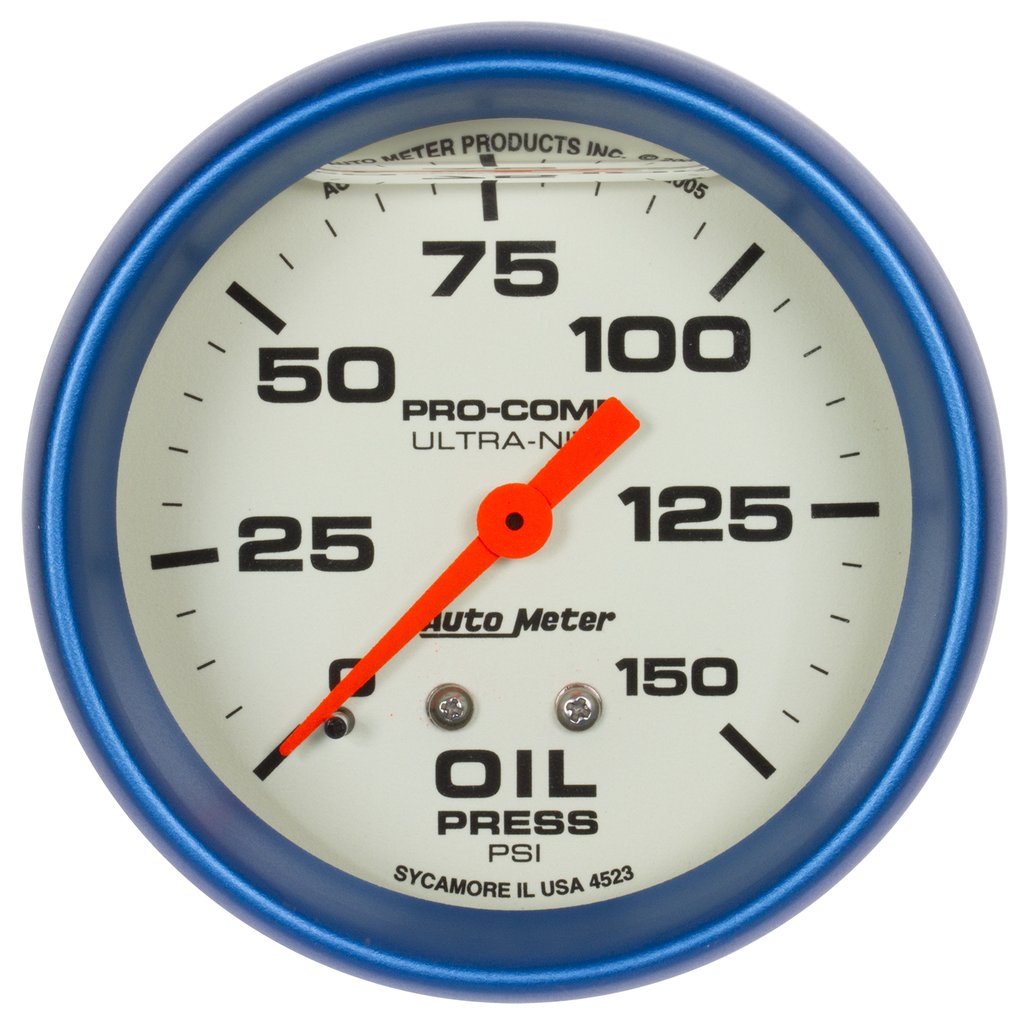 AutoMeter 2-5/8" OIL PRESSURE, 0-150 PSI, MECHANICAL, LIQUID FILLED, ULTRA-NITE