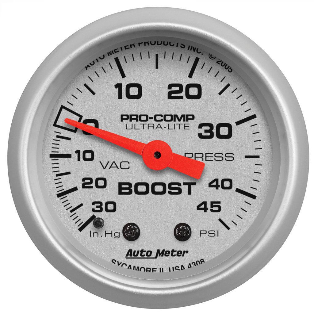 AutoMeter 2-1/16" BOOST/VACUUM, 30 IN HG/45 PSI, MECHANICAL, ULTRA-LITE