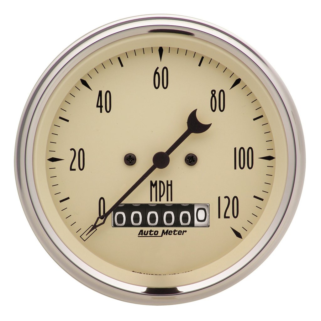 AutoMeter 3-3/8" SPEEDOMETER, 0-120 MPH, ELECTRIC W/ BARREL ODO, ANTIQUE BEIGE