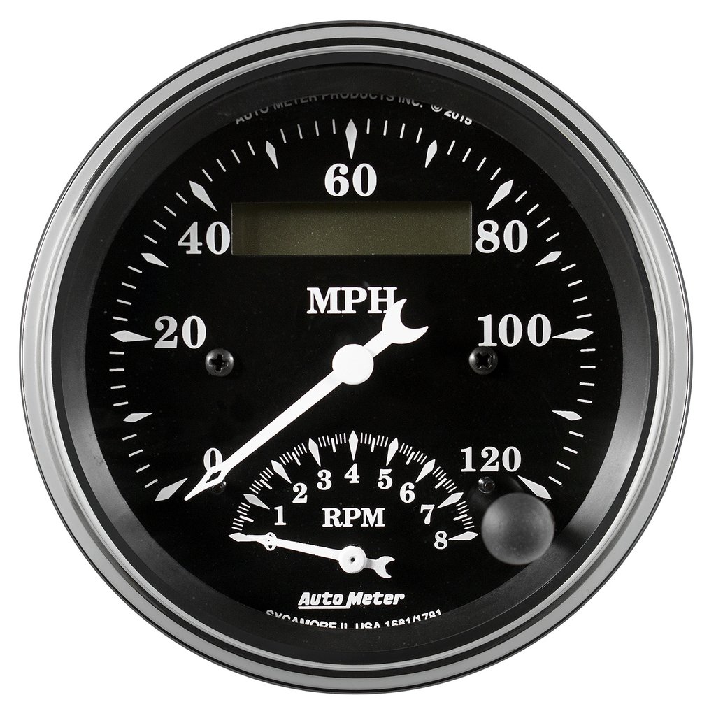 AutoMeter 3-3/8" TACH/SPEEDO, 120MPH & 8K RPM, ELECTRIC, OLD TYME BLK