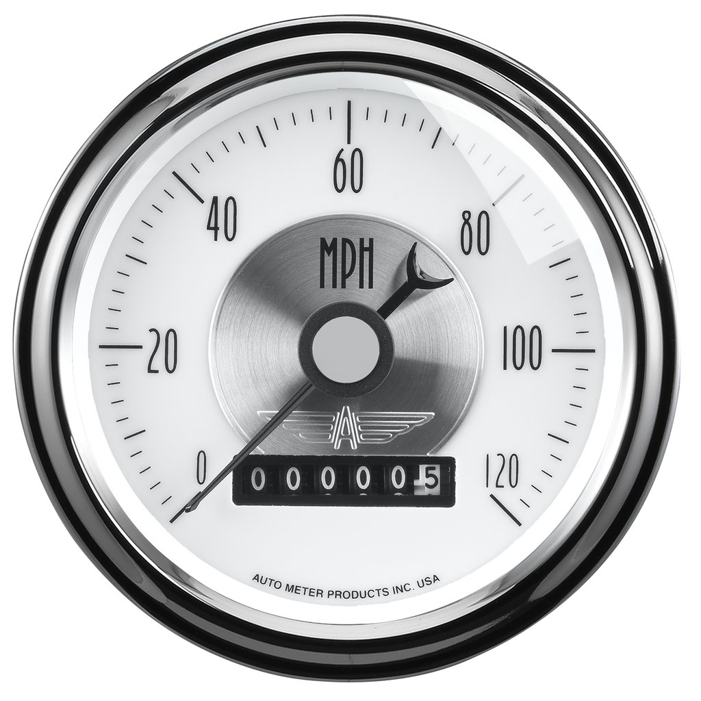 AutoMeter 3-3/8" SPEEDOMETER, 0-120 MPH, ELECTRIC, W/ WHEEL ODO, PRESTIGE PEARL