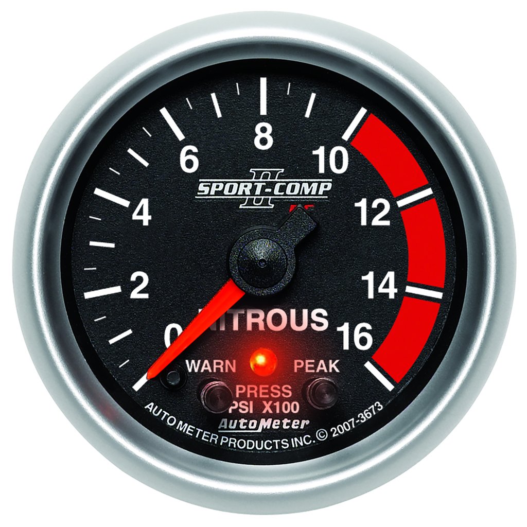 AutoMeter 2-1/16" NITROUS PRESSURE, W/ PEAK & WARN, 0-1600 PSI, STEPPER MOTOR, SPORT-COMP II