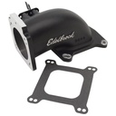 Edelbrock 38483: Low Profile Intake Elbow for 90mm Throttle Body to 4150 Square-bore Flange in Black Powder Coated Finish