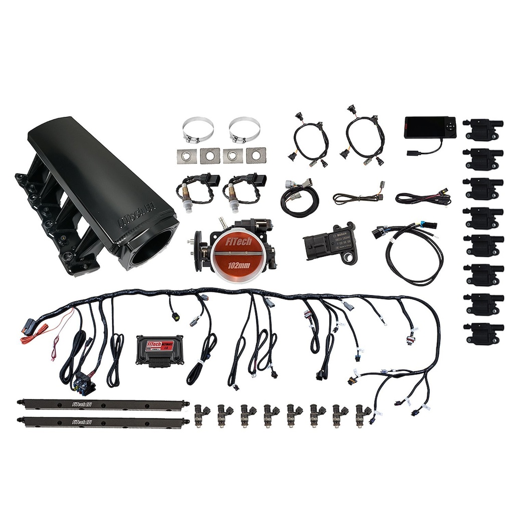 FITech Fuel Injection 79009: 79009 Ultimate LS 750 HP EFI System With Long Runner Cathedral Intake, Transmission Control & LS3 Coil Pack With LED Set