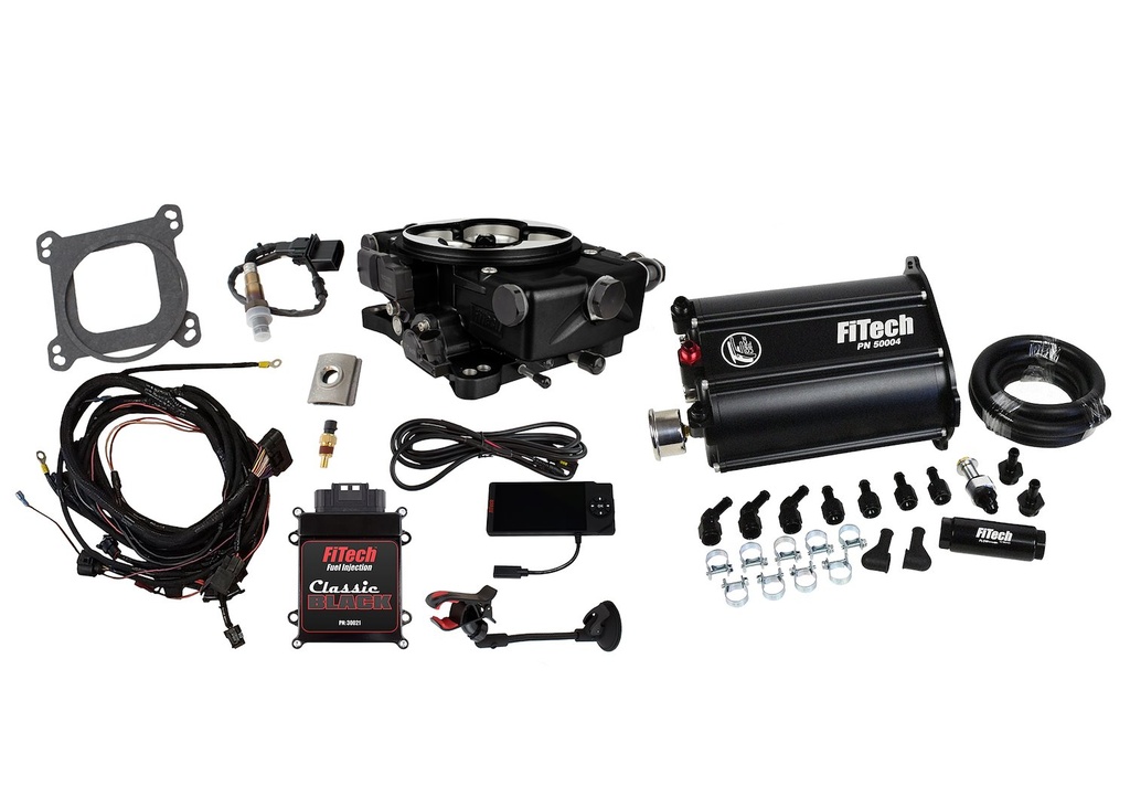 FITech Fuel Injection 35221: 35221 Go EFI Classic Black 650 HP Throttle Body System Master Kit with Force Fuel System