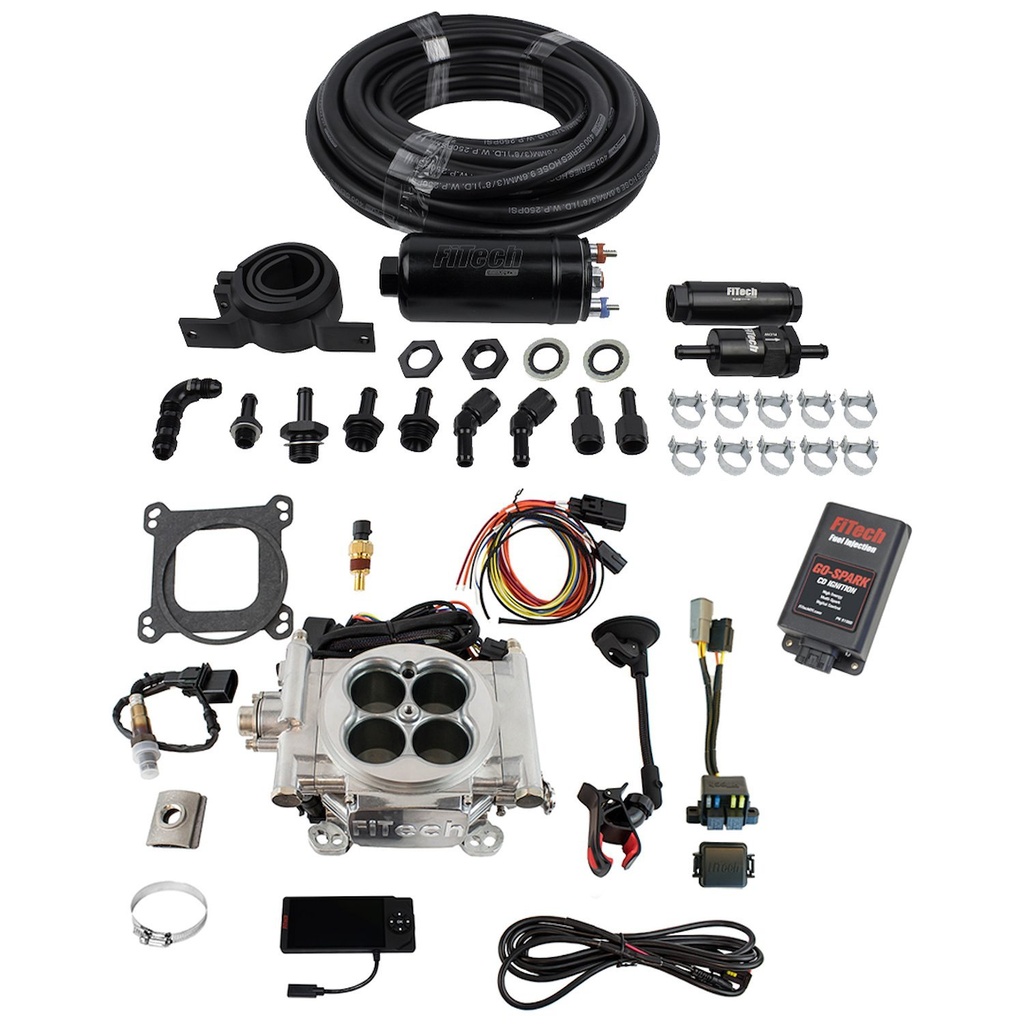 FITech Fuel Injection 93101: Go EFI-4 600 HP Throttle Body Fuel Injection Master Kit [In-line Fuel Pump and CDI Box] Bright Aluminum