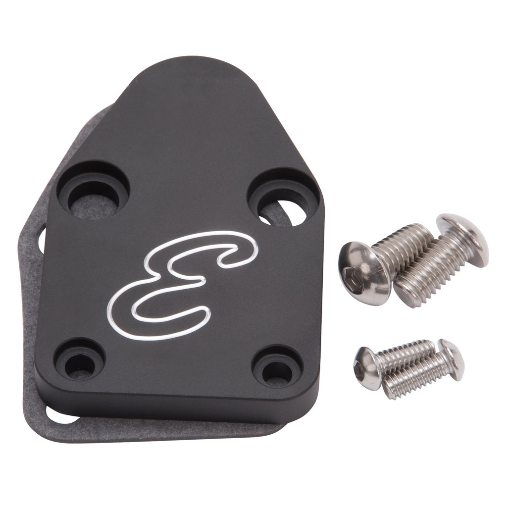 Edelbrock 4020: Billet Aluminum Fuel Pump Block-Off for Small Block Chevy
